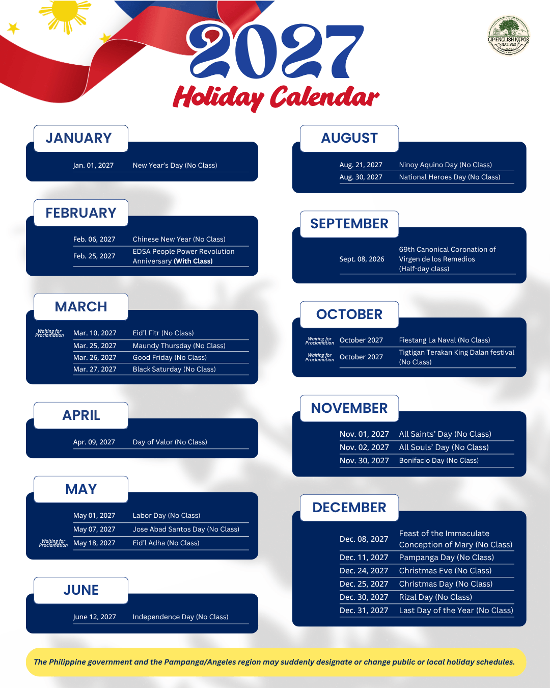 2027 National Holidays